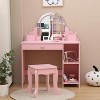 Kids Vanity with Lighted Mirror, 2 In 1 Little Girls Vanity Table & Stool, Kids Makeup with Drawer & Open Shelves for 3-9 Yrs Girls - 4 of 4