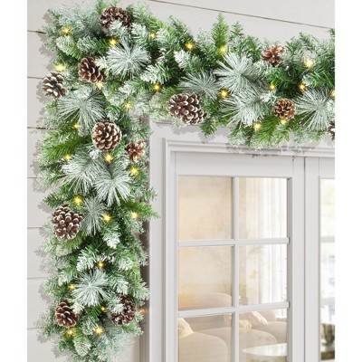 MOEPISY Pre-lit Christmas Garland 9FT with 100 Warm Lights, Frosted Cedar