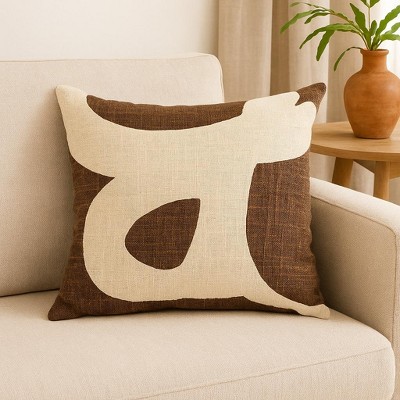 Kumasinova 18" Handmade Cotton Bed Pillows,Abstract Print Standard Pillow Covers with Insert,Decorative Pillows for Bed & Couch,Natural