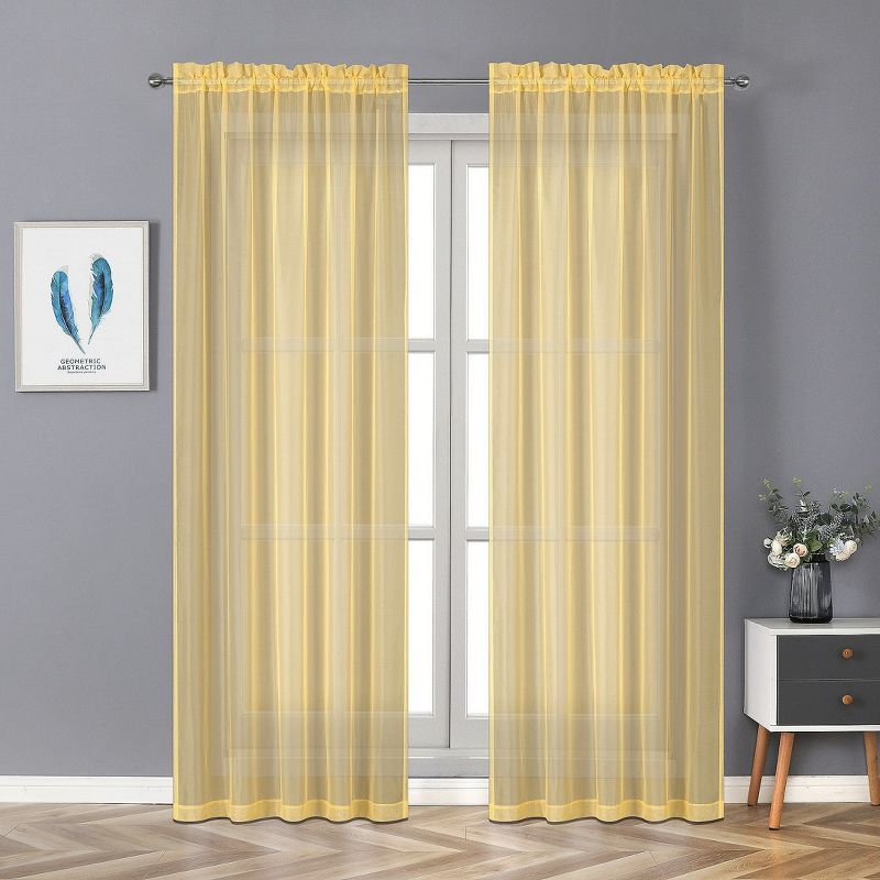 Kate Aurora Montauk Accents Ultra Lux 2 Piece Rod Pocket Gold Sheer Voile Window Curtain Panels - 84 in. Long, 1 of 4