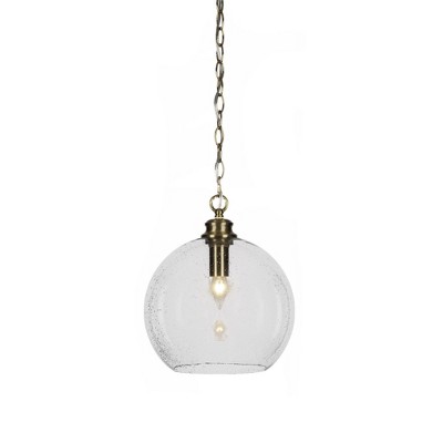 Toltec Lighting Kimbro 1 - Light Pendant in  New Aged Brass with 11.75" Clear Bubble Shade