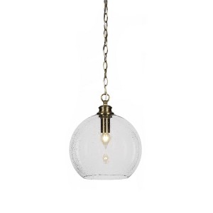 Toltec Lighting Kimbro 1 - Light Pendant in  New Aged Brass with 11.75" Clear Bubble Shade - 1 of 1