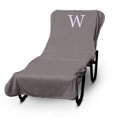 BC BARE COTTON Luxury Hotel & Spa Monogrammed Pool Chaise Lounge Cover, Standard Size 90" X 29" - Gray - Silver Block