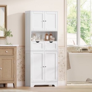 USIKEY Tall Bathroom Storage Cabinet with 2 Drawers & 2 Adjustable Shelves, Bathroom Storage Cabinet with 4 Doors, for Living Room, Entryway - 1 of 4