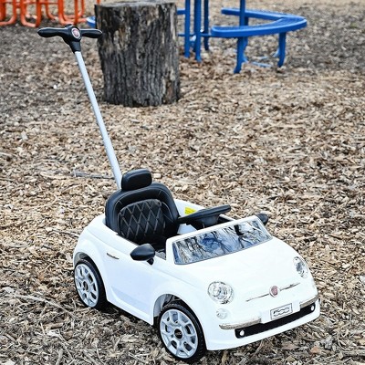 White Fiat 500 Push Car with Adjustable Handle and Music
