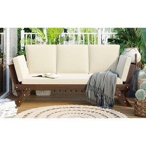 APRILSOUL Outdoor Adjustable Patio Wooden Daybed Sofa Chaise Lounge with Cushions for Small Places - 1 of 4