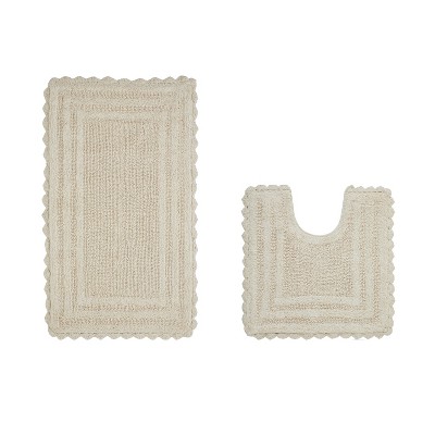 Lilly Crochet Collection 100% Cotton Tufted Reversible 2-Piece Bath Rug Set – Super Absorbent, Machine Washable Bathroom Mats with Crochet Pattern
