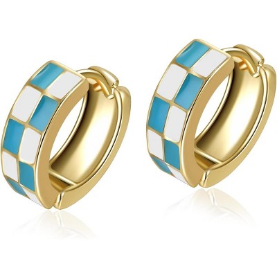 Small Hoop Cartilage Earrings Teacher Earrings for Women；White Black Enamel Hypoallergenic Hooped Gifts Gold and