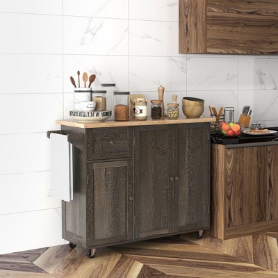 VYNXARIA HOMCOM Triple-Cabinet Rolling Kitchen Island: Versatile Storage & Prep Space