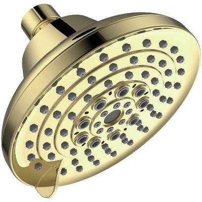DOMETOUR 6 Spray Settings High Pressure Gold Shower Head, 5' Rain Fixed, Adjustable, Anti-Clog Nozzles, Low Flow, Easy Installation.