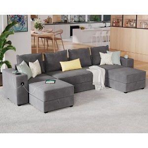 AMERLIFE Modular Sectional Sofa with USB Ports, Cup Holders& Hidden Storage for Office Living Room - 1 of 4