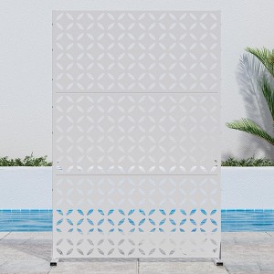 Pexfix 72 x 47 Inch Metal Privacy Screen Freestanding Outdoor Divider Panel For Patio Deck Balcony Heavy Duty Base Weatherproof White Circular Cutouts - 1 of 4