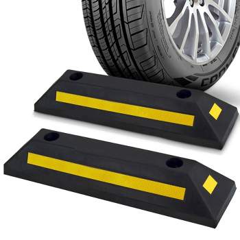 Pyle Heavy Duty Vehicle Wheel Stop Rubber Parking Tire Block for Cars, Trucks, Buses, Vans, Trailers, RVs, and Forklifts (Set of 2)