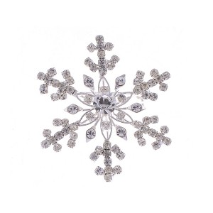 Anna-Kaci Silvery Tone Sparkly Clear Crystal Rhinestones Winter Snowflake Floral Christmas Brooch Pin - 1 of 4