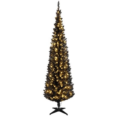 6ft Pencil Christmas Tree, Slim Artificial Christmas Tree with Realistic Branches and Warm White LED Lights