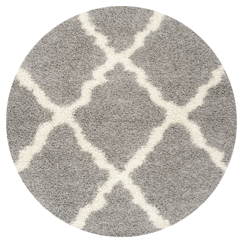 Gray/Ivory Geometric Shag/Flokati Loomed Round Area Rug - (6' Round) - Safavieh