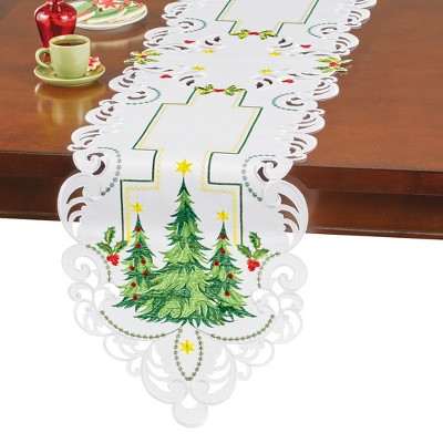 Holiday Embroidered Christmas Tree Polyester Table Runner