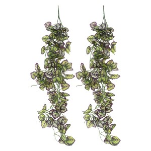 Unique Bargains Fake Vines Faux Greenery Leaves 39.4" Green Purple 2 Pcs - 1 of 4