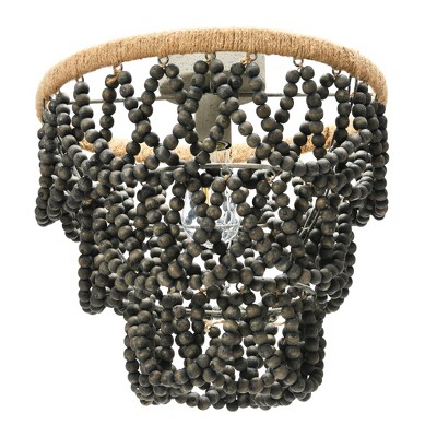Dark Gray Wood Bead Semi-Flush Mount Chandelier