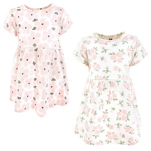 Hudson Baby Infant Girls Cotton Dresses, Soft Pink Sage Rose - 1 of 4