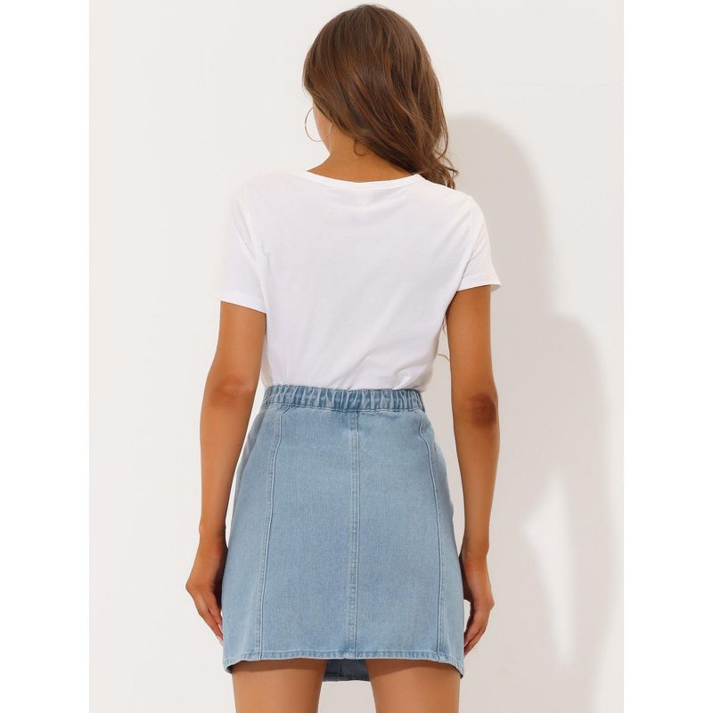 Allegra K Women's Elastic Back Short Button Down Denim Skirts with Pockets, 4 of 7