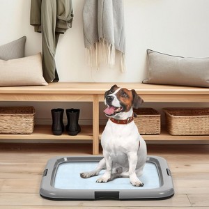 IRIS USA Pee Pad Holder -  Dog and Puppy, Leak Protection, 22"x22" Pad or Larger, Black/Gray - 1 of 4