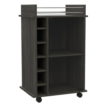 Vynxaria Bar Serving Carts, Gray Two-Tier Cabinet with Glass Door and Six Cubbies