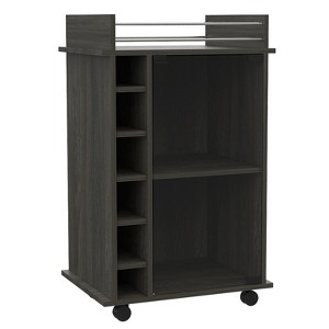 Vynxaria Bar Serving Carts, Gray Two-Tier Cabinet with Glass Door and Six Cubbies - 1 of 4