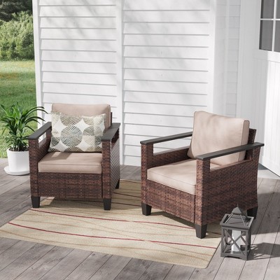 Sonkuki 2 Piece Wicker Patio Chairs Set, All-Weather PE Rattan Wicker Chair Small Patio Conversation Couch with Cushion