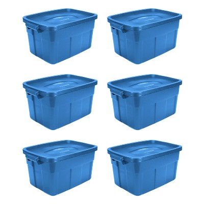 Rubbermaid Roughneck Tote 3 Gallon Stackable Storage Container w/ Stay  Tight Lid & Easy Carry Handles, Heritage Blue (6 Pack)