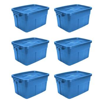 Rubbermaid 25 Gal Stackable Storage Container, Heritage Blue (4 Pack)