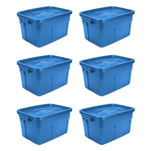 Rubbermaid Roughneck Tote 14 Gallon Stackable Storage Container W/ Stay  Tight Lid & Easy Carry Handles, Heritage Blue (6 Pack) : Target