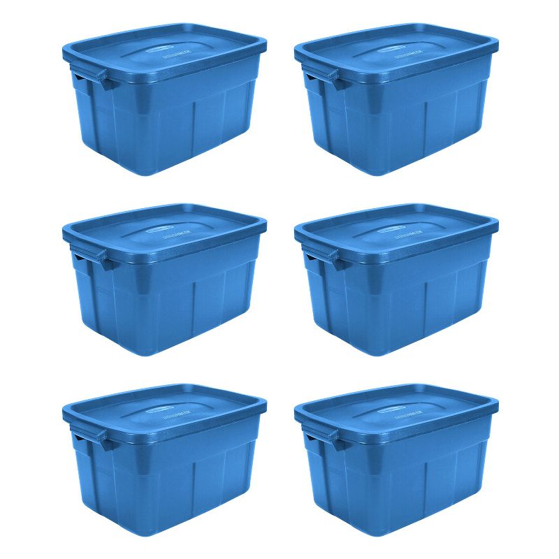 Rubbermaid Roughneck Tote 14 Gallon Stackable Storage Container w/ Stay Tight Lid & Easy Carry Handles, (6 Pack), 1 of 6