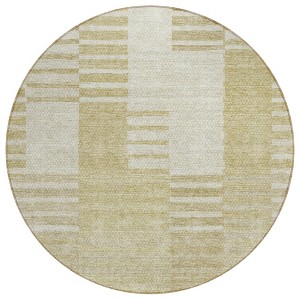 Beige And Ivory Striped Washable Indoor Outdoor Area Rug - 1 of 4
