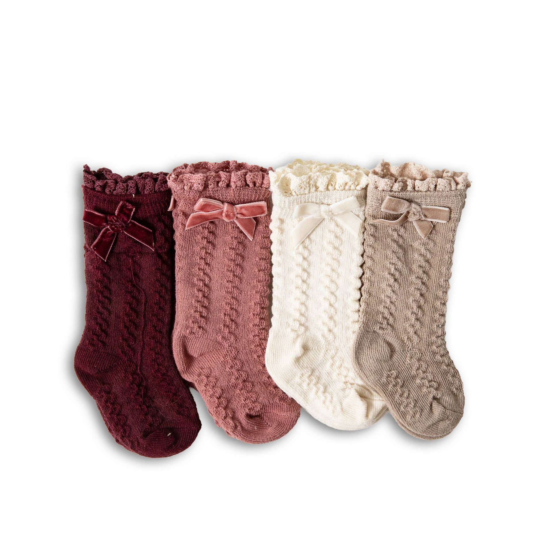 Picolette by Olivia Culpo Baby Girls' Bow Knee Socks - Pink/white/taupe