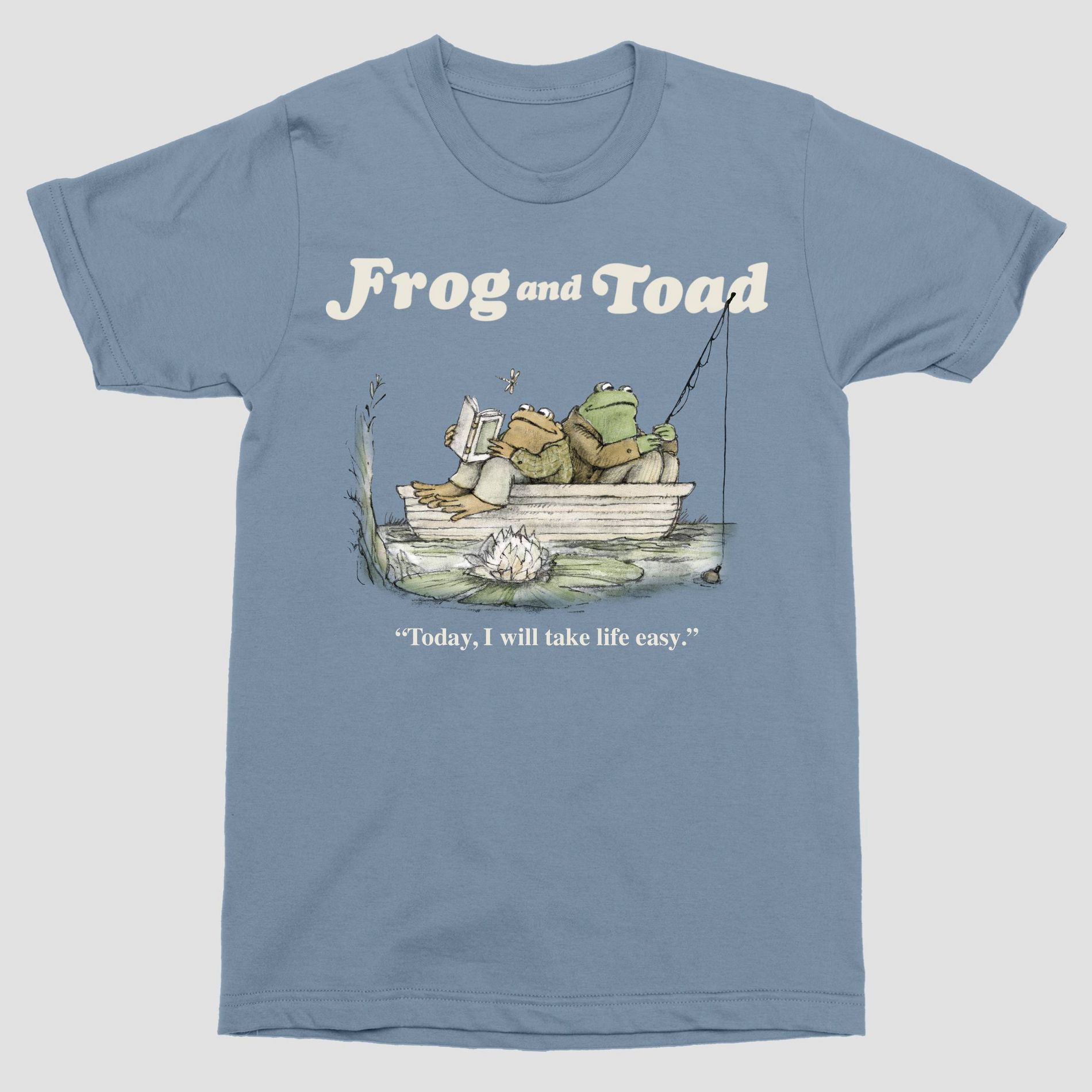 Men's Frog & Toad Fishing Short Sleeve Crewneck T-Shirt - Light Blue