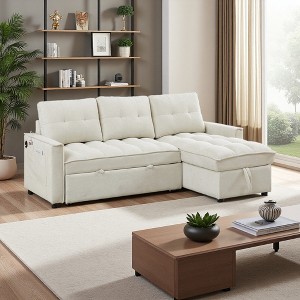 78.75" Convertible L-Shaped Sleeper Sectional Sofa with USB Charging - 1 of 4