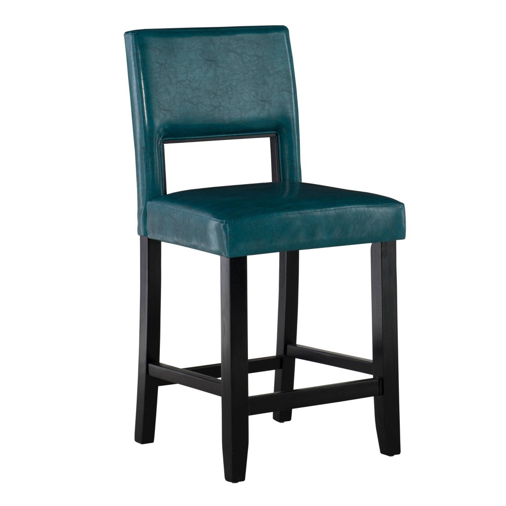 Photos - Chair Linon 24" Vega Padded Back and Seat Faux Leather Counter Height Barstool Hardwood Blue: Upholstered, Stained Finish, Foam Fi 