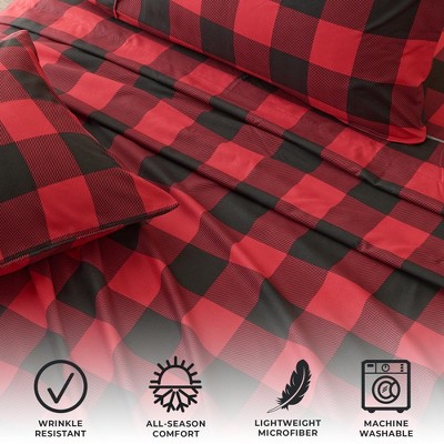 Twin Black and Red Buffalo Check Microfiber Sheet Set