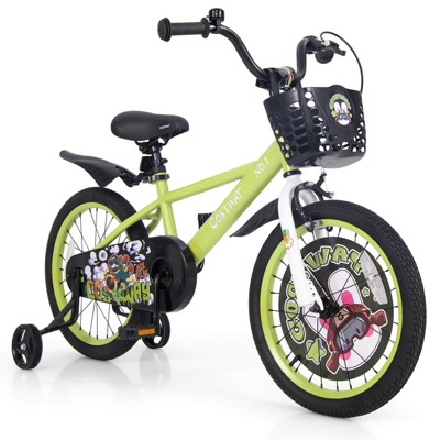Infans Rabbit Pilot Sporty Kids Bike, 18 Inch Child Bike for 4-8 Years Old with Adjustable Height, Training Wheels, Handbrake & Coaster Brake, Green