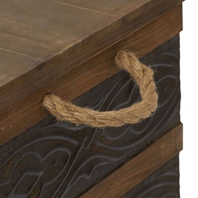 Large Two-Toned Wooden Storage Trunk with Metal Bands