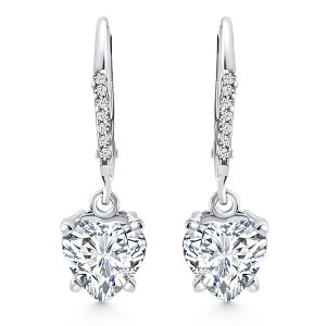 Pompeii3 2.07Ct TW Heart Diamond Dangle Lever Back Hoops 14k White Gold Lab Created - 1 of 3