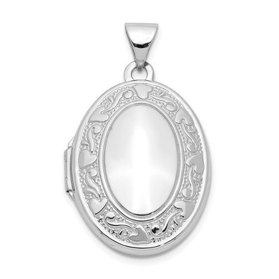 Black Bow Jewelry 14k White Gold 21mm Scroll and Hearts Border Oval Locket