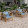 FIONECA Patio Conversation Set, 2 Acacia Wood Armchairs with Blue Cushions & Side Table, Outdoor Leisure Set for Backyard, Lawn, Balcony - 3 of 4