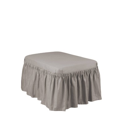 Gray Cotton Duck Ottoman Slipcover with Elastic Bottom