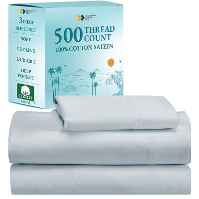 Luxury 500 Thread Count Bed Sheets Set - 100% Cotton Sateen Sheets Set, Soft, Cool & Breathable, Deep Pocket by California Design Den