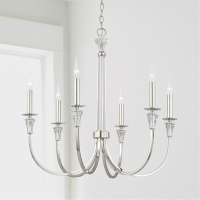 Laurent 52" Polished Nickel 6-Light Crystal Chandelier