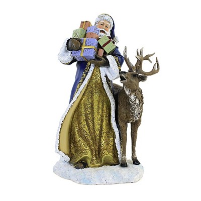 Christmas 10.0" Blue Santa With Animals Gifts Woodland Snow  -  Decorative Figurines