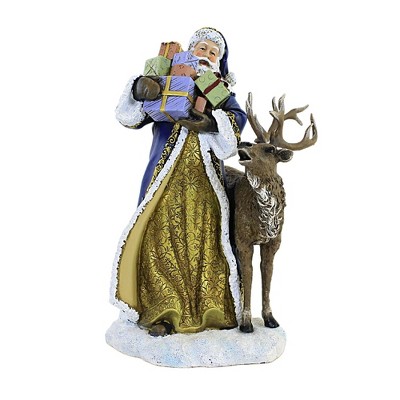 Christmas Blue Santa With Animals - One Figurine 10.0 Inches