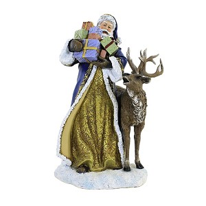 10.0 Inch Blue Santa With Animals Woodland Snow Santa Figurines - 1 of 3